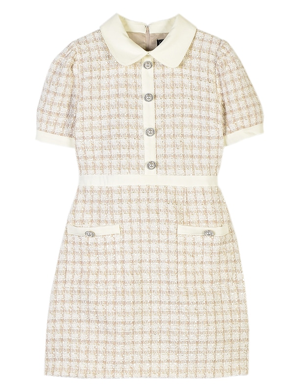 21新発 Evelyn エブリン 襟パールツイードop ワンピース ミニ ベージュ ピンク 高い品質 Coachmattoso Com Br