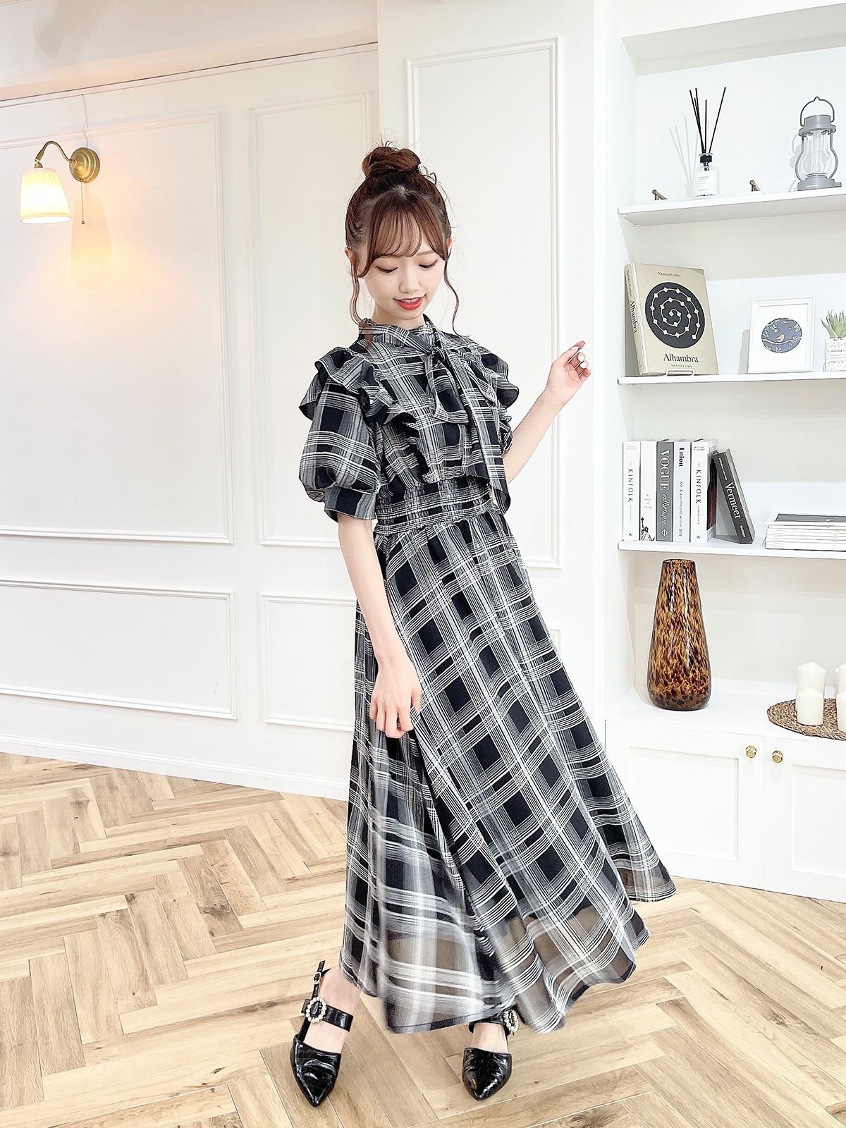 evelyn 畑美紗起コラボ チェックロングワンピース