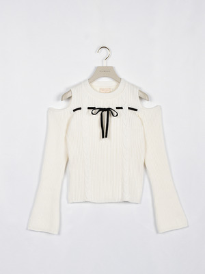 ショルダーカットリボンニット