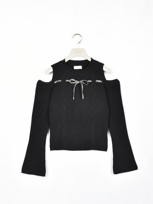 ショルダーカットリボンニット