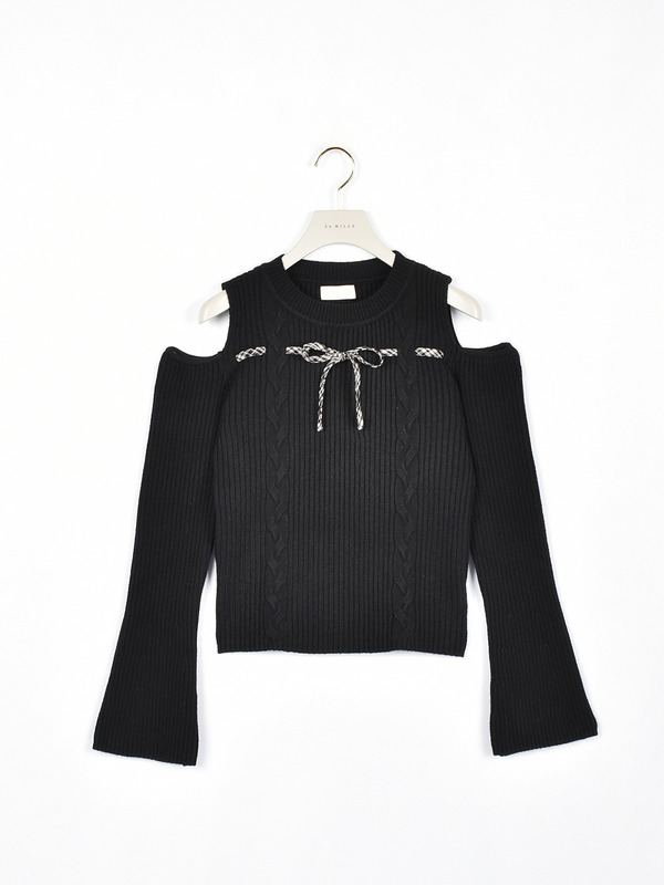 ショルダーカットリボンニット 詳細画像 ブラック 16