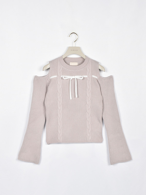 ショルダーカットリボンニット 詳細画像 ピンク 1