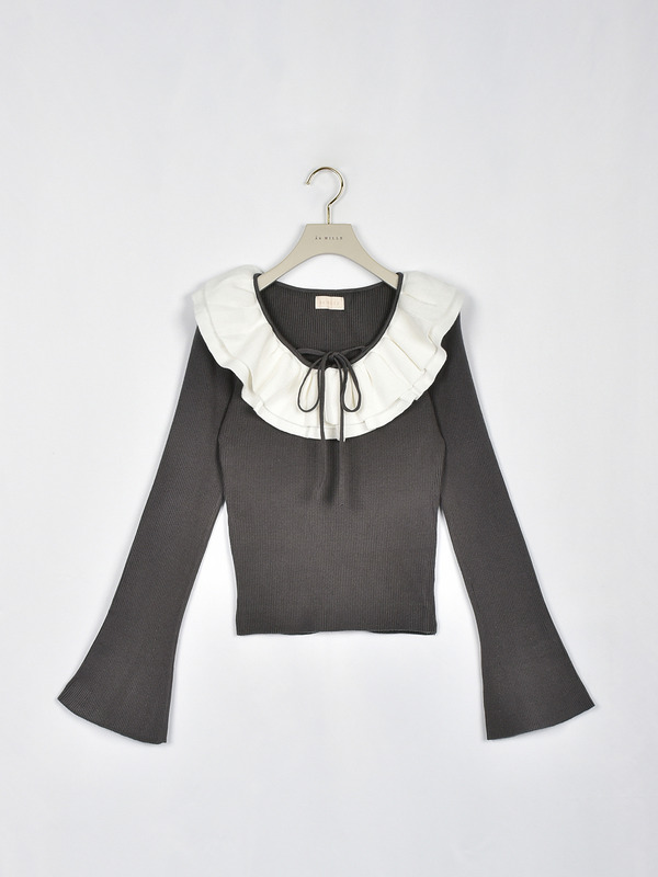 フリルカラークロスニット 詳細画像 チャコール 1