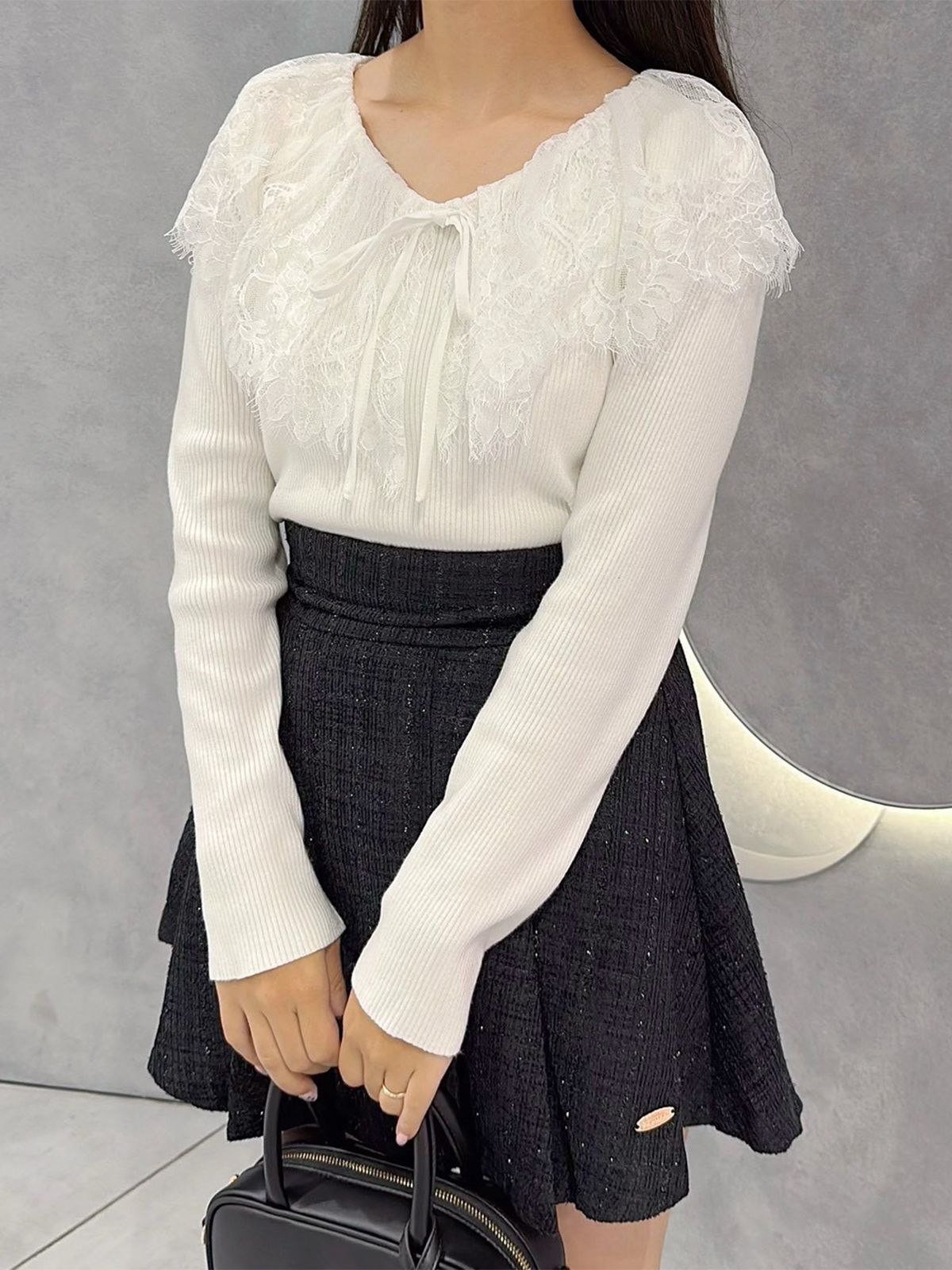 新21600円☆　アナイ　ANAIYI　☆レース春ニットソーPi レースカラーフリルニットソー｜evelyn（エブリン）公式通販サイト