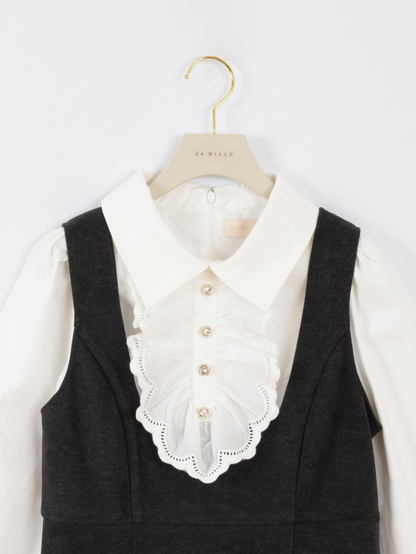 フリルビジューセットワンピース 詳細画像 チャコール 16