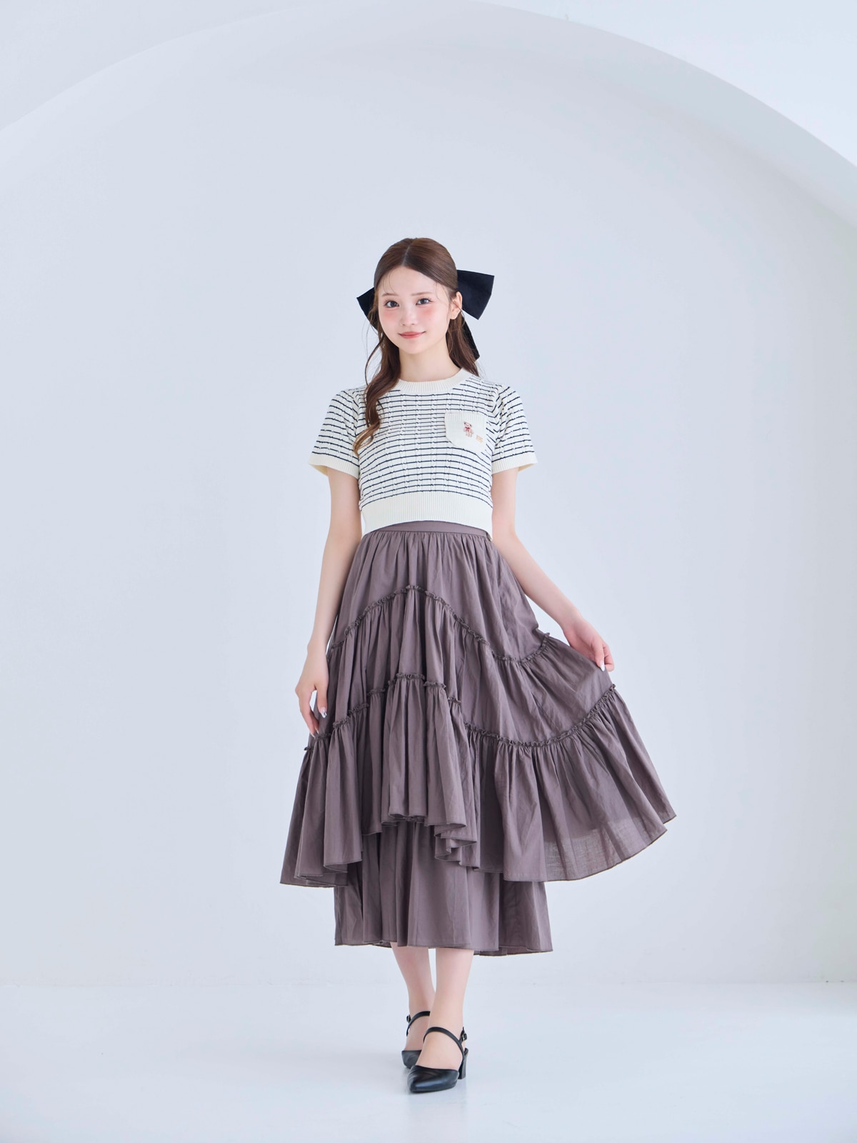 【試着のみ】yori ランダムティアードハーフスリーブ ピンク ランダムティアードハーフスリーブ8/4pm12:00～販売 | 8/4pm12