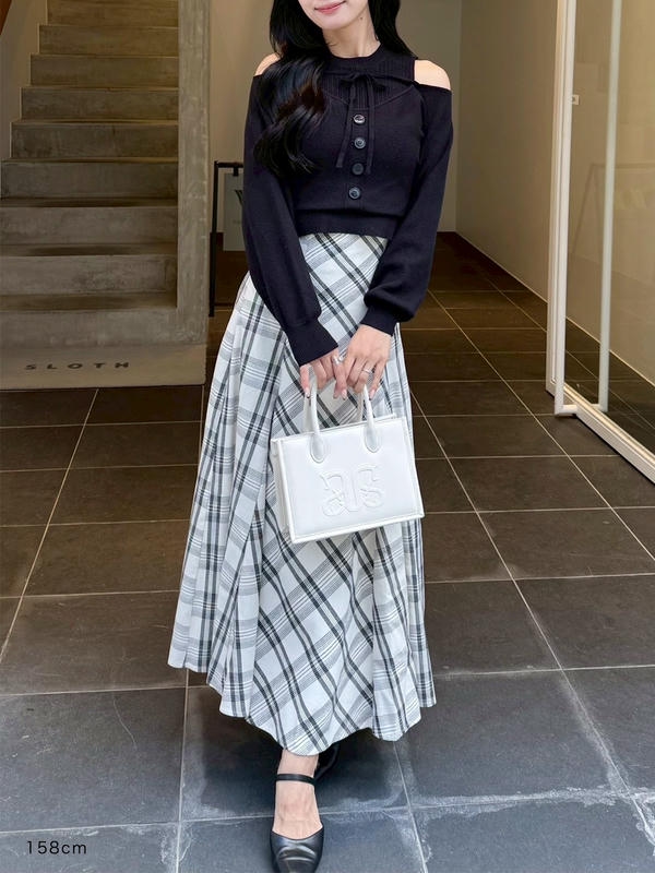 チェックフレアロングスカート 詳細画像 ベージュ 11