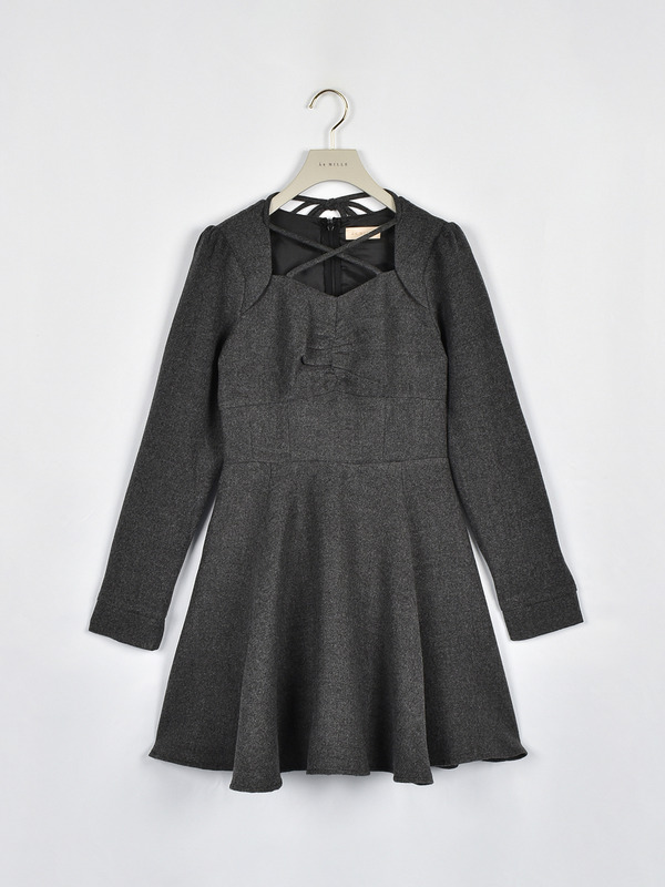クロスリボンフレアワンピース 詳細画像 チャコール 1