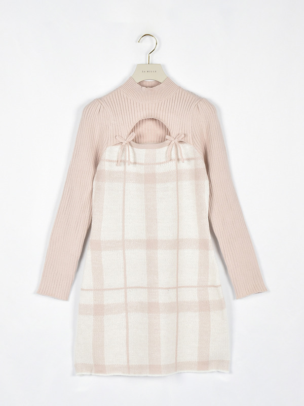 フロントオープンチェクニットワンピース 詳細画像 ブラック 16