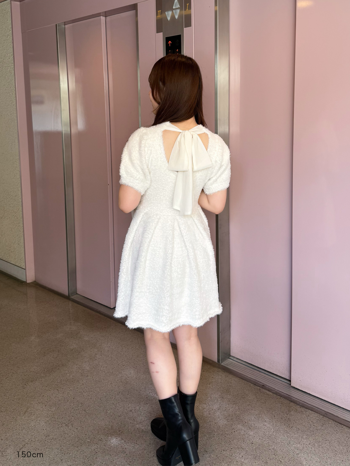 evelyn リボンオフショルニットOP ピンク【安心の新品】即日発送 バックリボンもこニットOP｜evelyn（エブリン）公式通販サイト