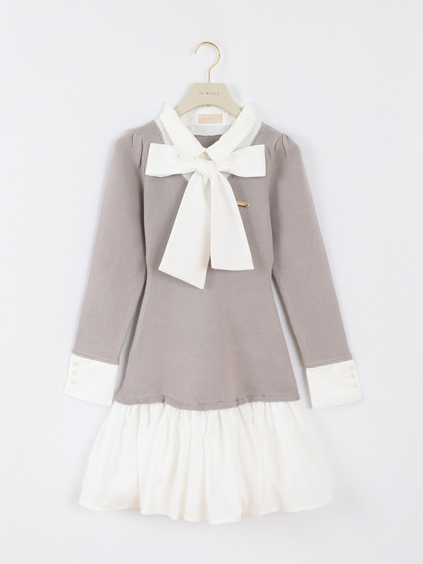 シャツドッキングニットワンピース 詳細画像 グレイ 11