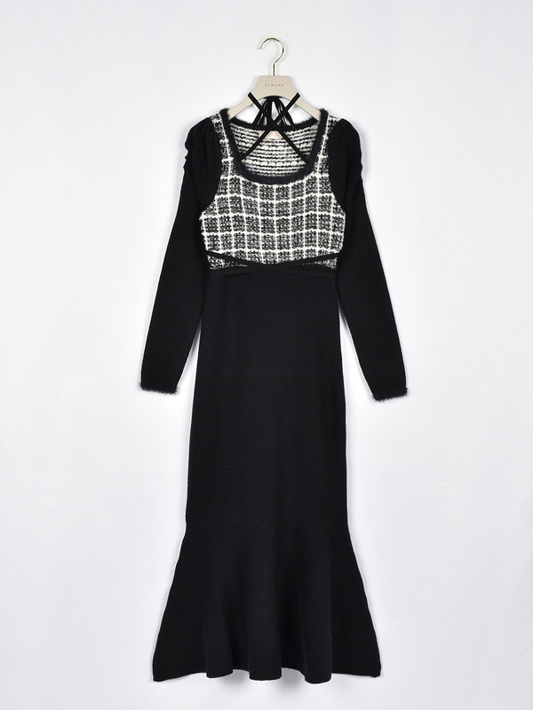 クロスマーメイドニットワンピース 詳細画像 ブラック 1