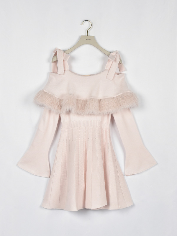 ファーオフショルニットワンピース 詳細画像 ピンク 1