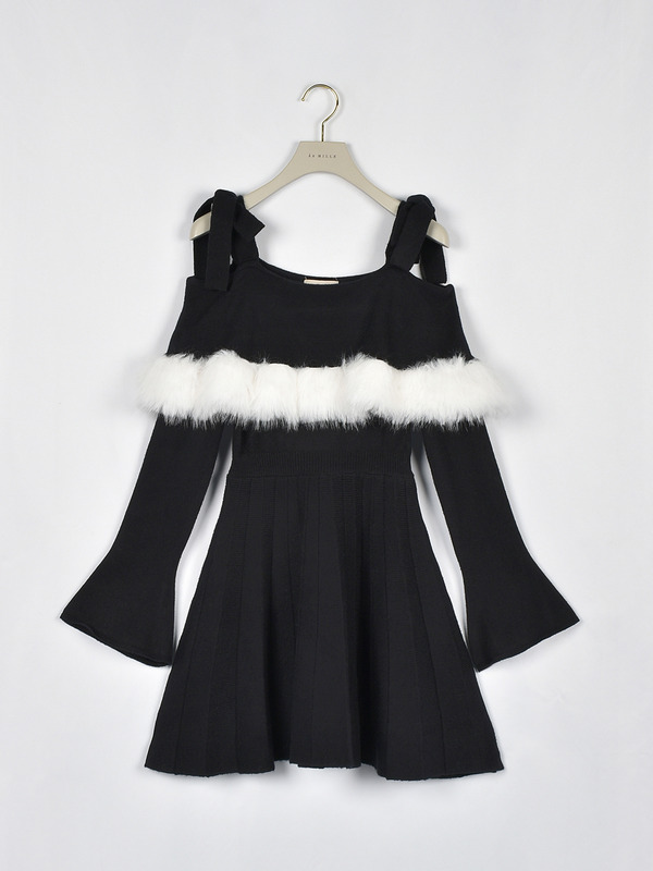 ファーオフショルニットワンピース 詳細画像 ブラック 1