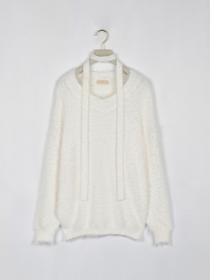 シャギーリボンタイニット