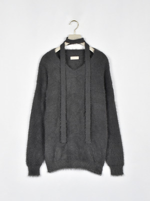 シャギーリボンタイニット