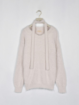 シャギーリボンタイニット