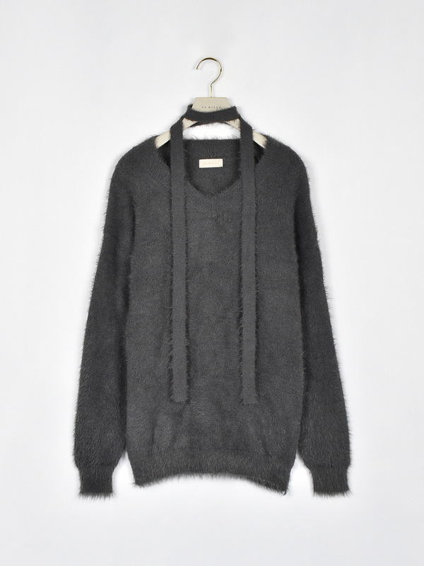 シャギーリボンタイニット 詳細画像 チャコール 1