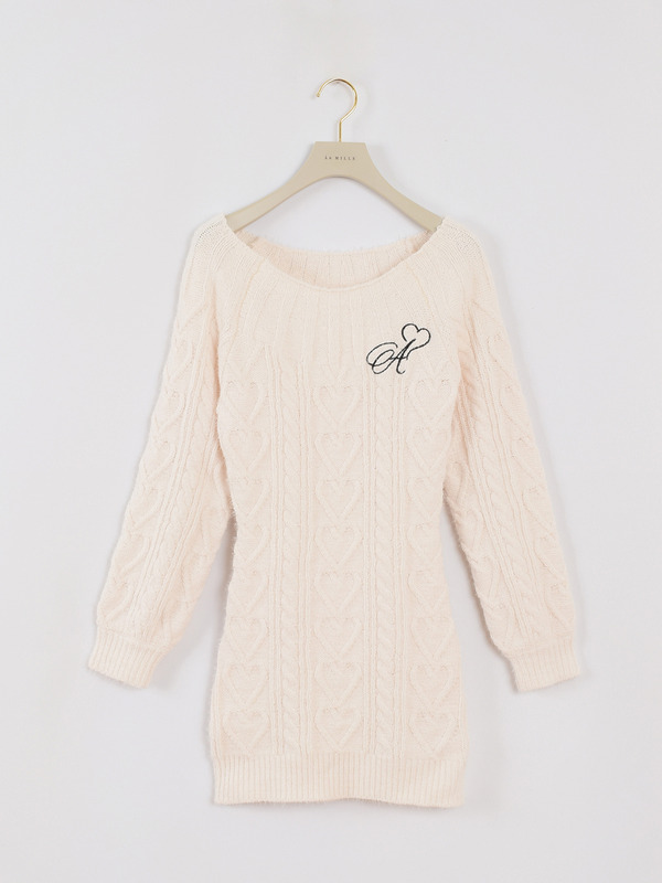 ハートケーブルニットワンピース 詳細画像 オフホワイト 1