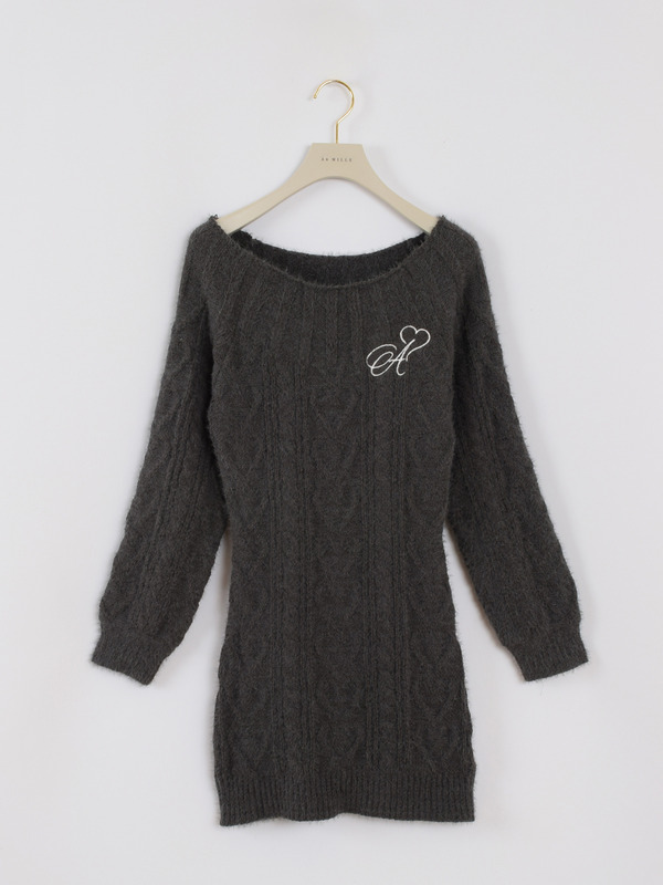 ハートケーブルニットワンピース 詳細画像 チャコール 1