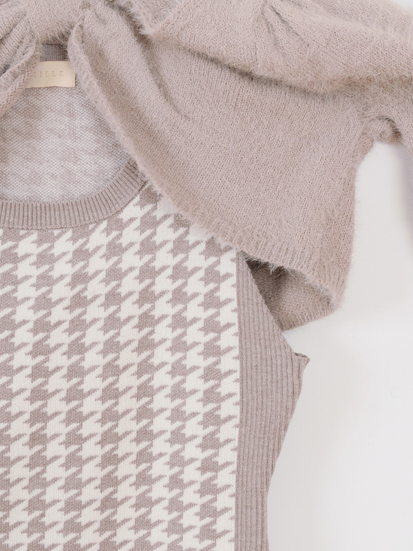 シャギーボレロ千鳥ワンピース 詳細画像 ブラック 16