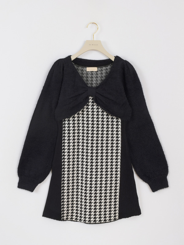 シャギーボレロ千鳥ワンピース 詳細画像 ブラック 1