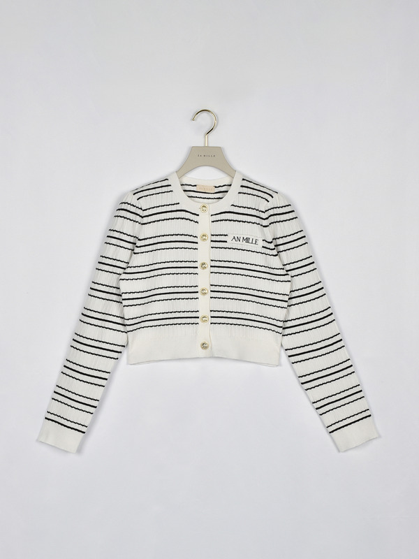 ケーブルゴールドボタンカーデ 詳細画像 ボーダー 1