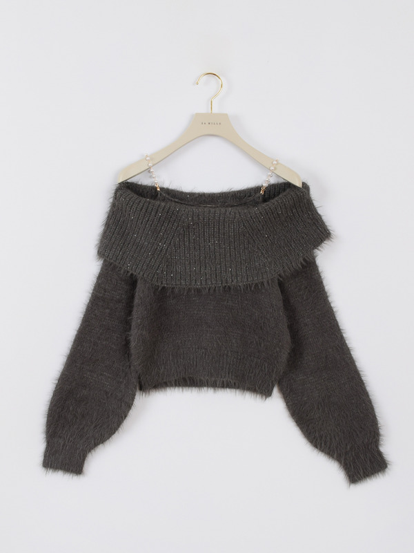 パールオフショルニット 詳細画像 チャコール 1