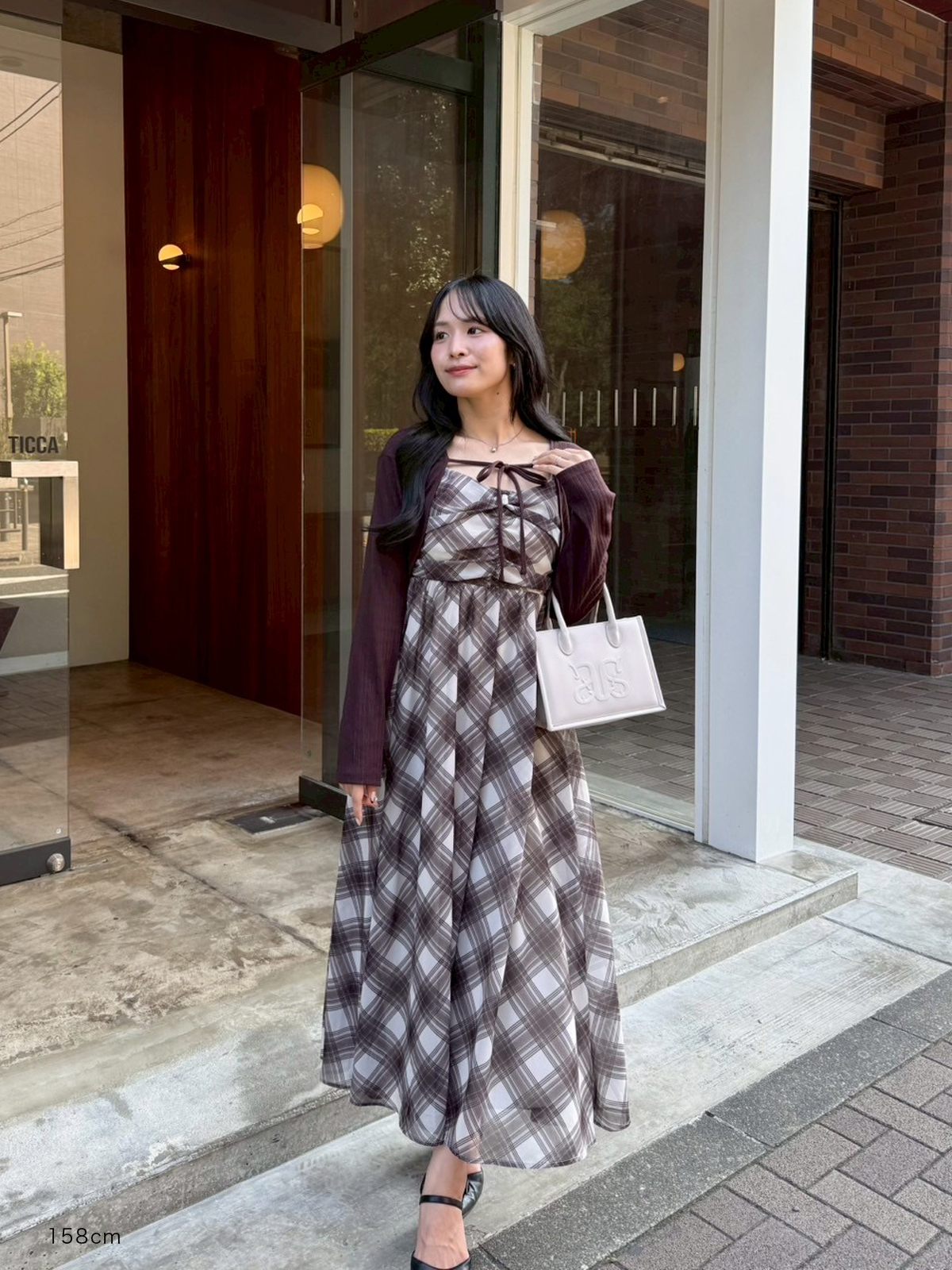 アンミール ボレロセットチェックシフォンワンピース ボレロセットチェックシフォンワンピース|evelyn(エブリン