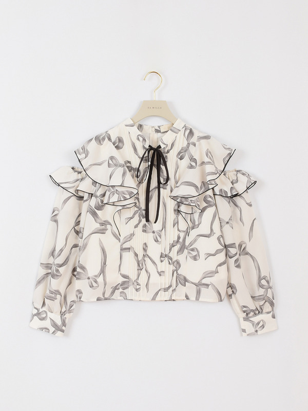 ショルダーカットリボンブラウス 詳細画像 ブラック 16