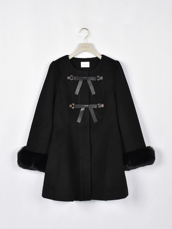 リボンフレアノーカラーコート 詳細画像 ブラック 1