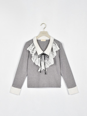 レースフリルカラーニット