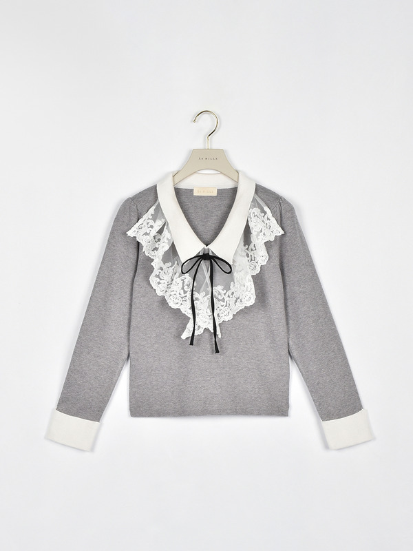 レースフリルカラーニット 詳細画像 グレイ 1