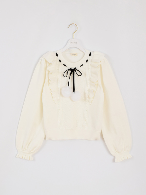 ファーリボンフリルニット 詳細画像 オフホワイト 1