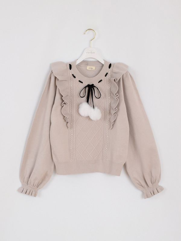 ファーリボンフリルニット 詳細画像 ピンク 1