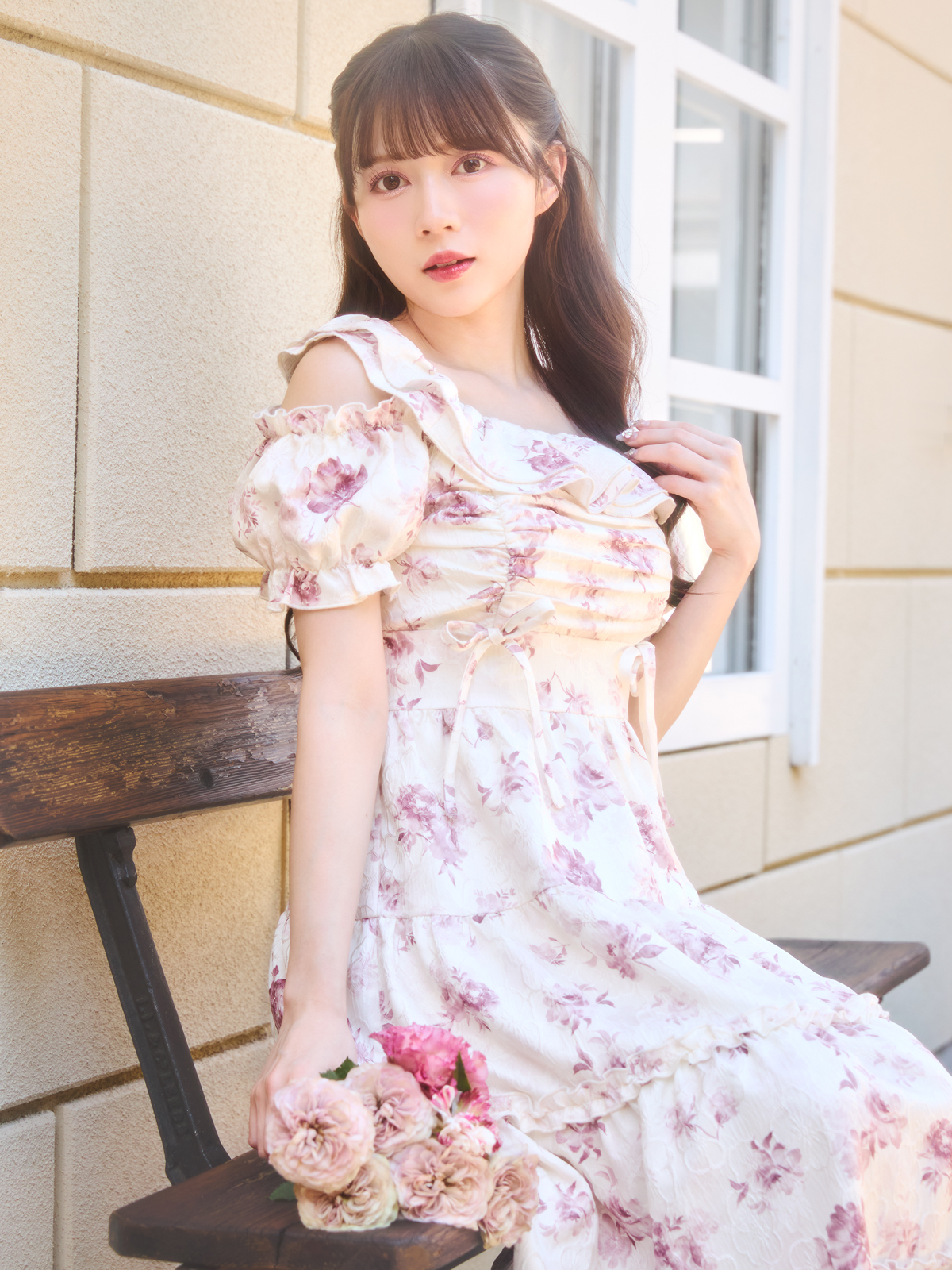 evelyn スクエアフリル花柄OP ワンピース