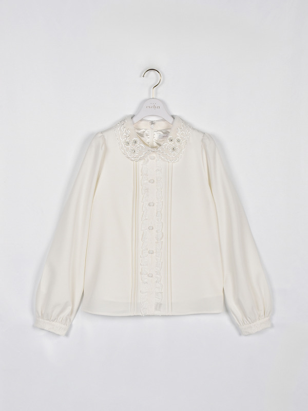 ビジュー襟フリルブラウス 詳細画像 オフホワイト 1