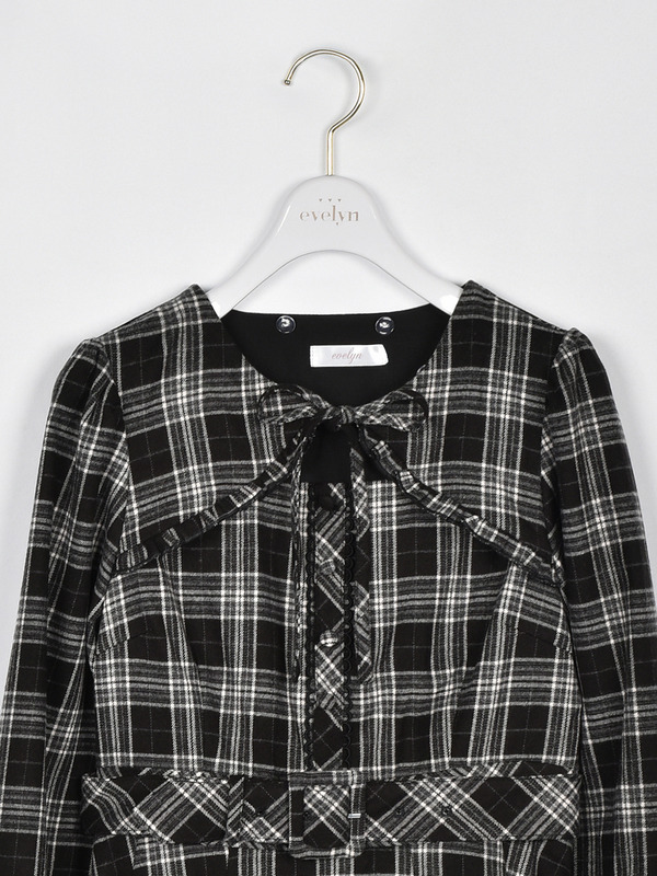 ファー襟付きチェックミニワンピース 詳細画像 ブラック 16