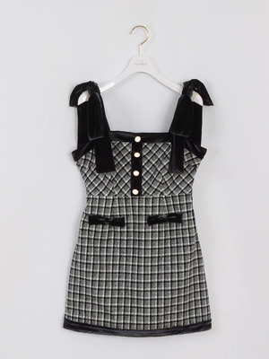 リボンベロアチェックワンピース