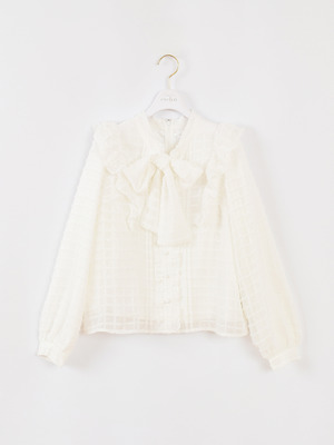 フリルリボン長袖ブラウス