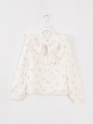 フリルリボン長袖ブラウス