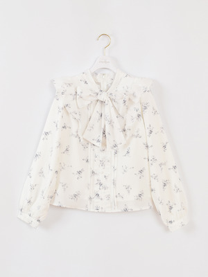 フリルリボン長袖ブラウス