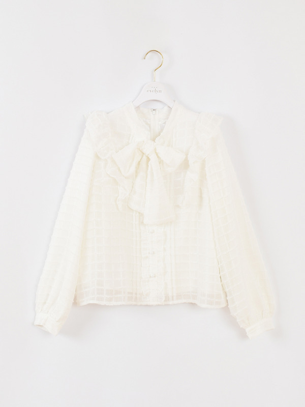 フリルリボン長袖ブラウス 詳細画像 オフホワイト 1