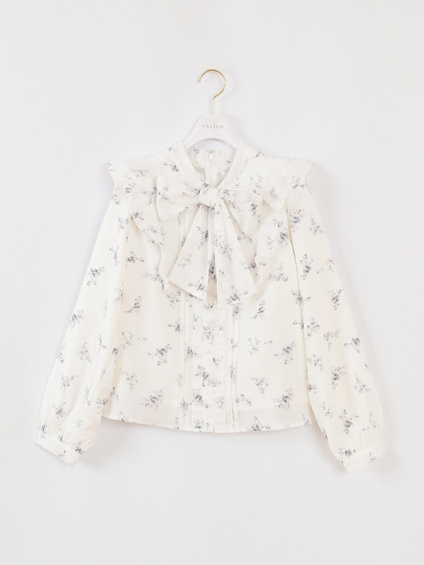 フリルリボン長袖ブラウス 詳細画像 ブラック 1