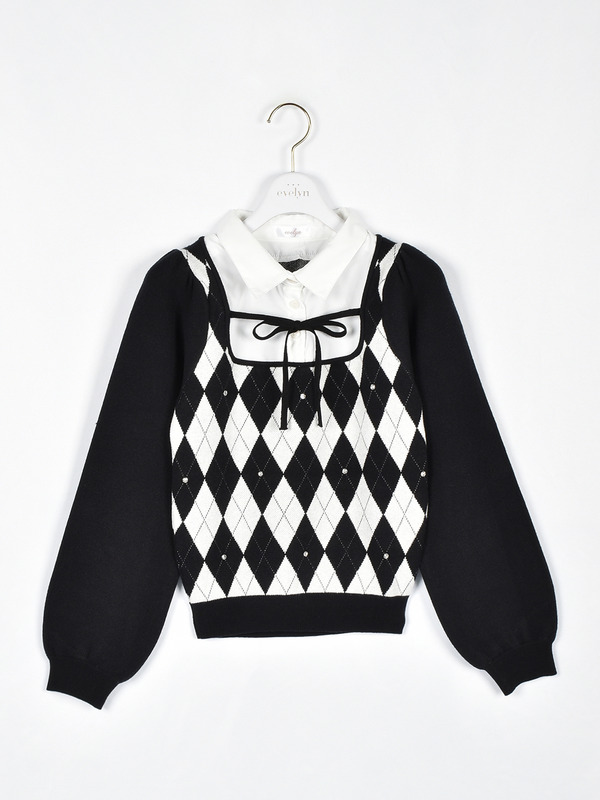 襟ビジューニット 詳細画像 ブラック 16