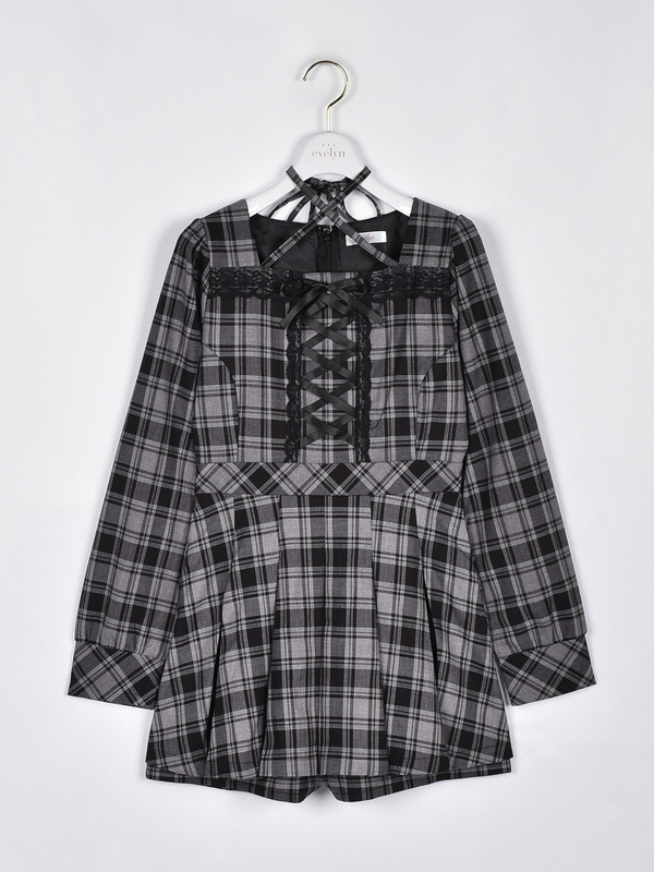 フロントリボンチェックロンパース 詳細画像 ブラック 16