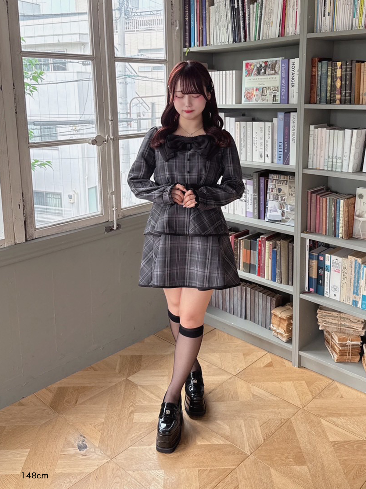 evelyn ビッグリボンティアード OP 千鳥柄 evelyn 】ビッグリボンティアードop 原宿限定 千鳥 - メルカリ