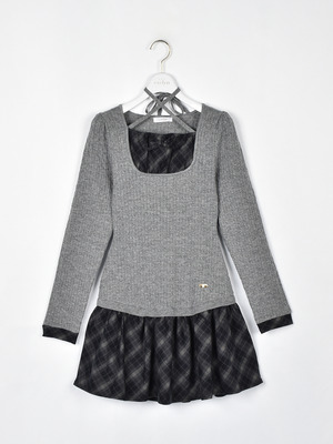 チェックドッキングニットワンピース