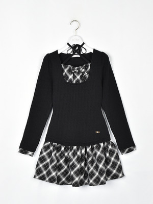 チェックドッキングニットワンピース