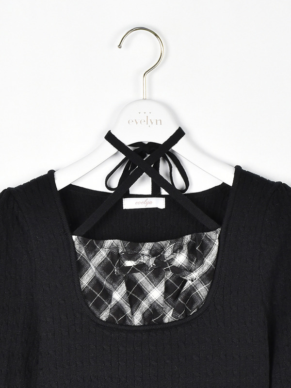 チェックドッキングニットワンピース 詳細画像 アイスブルー 16